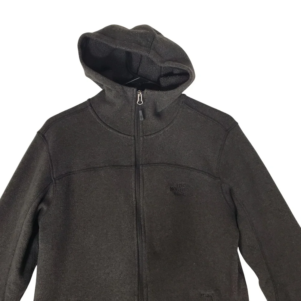 The North Face Mens Gray Sweater Fleece Full Zip Hooded Jacket Charcoal Heather